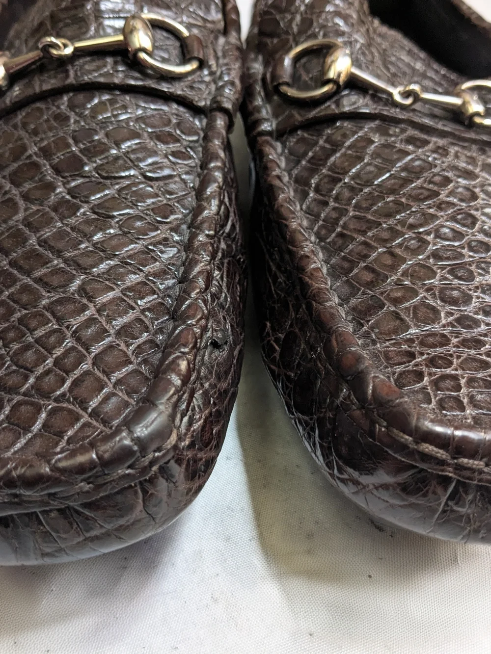 Gucci Driving Horsebit Loafers Brown Crocodile Leather Men US 13.5 Exotic